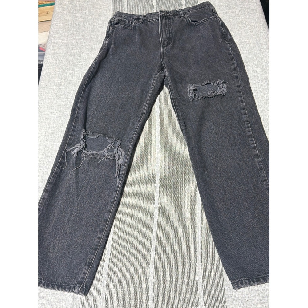 Garage Women Black Distressed Straight Leg Jeans Size 5 27 High Rise Ripped Knee